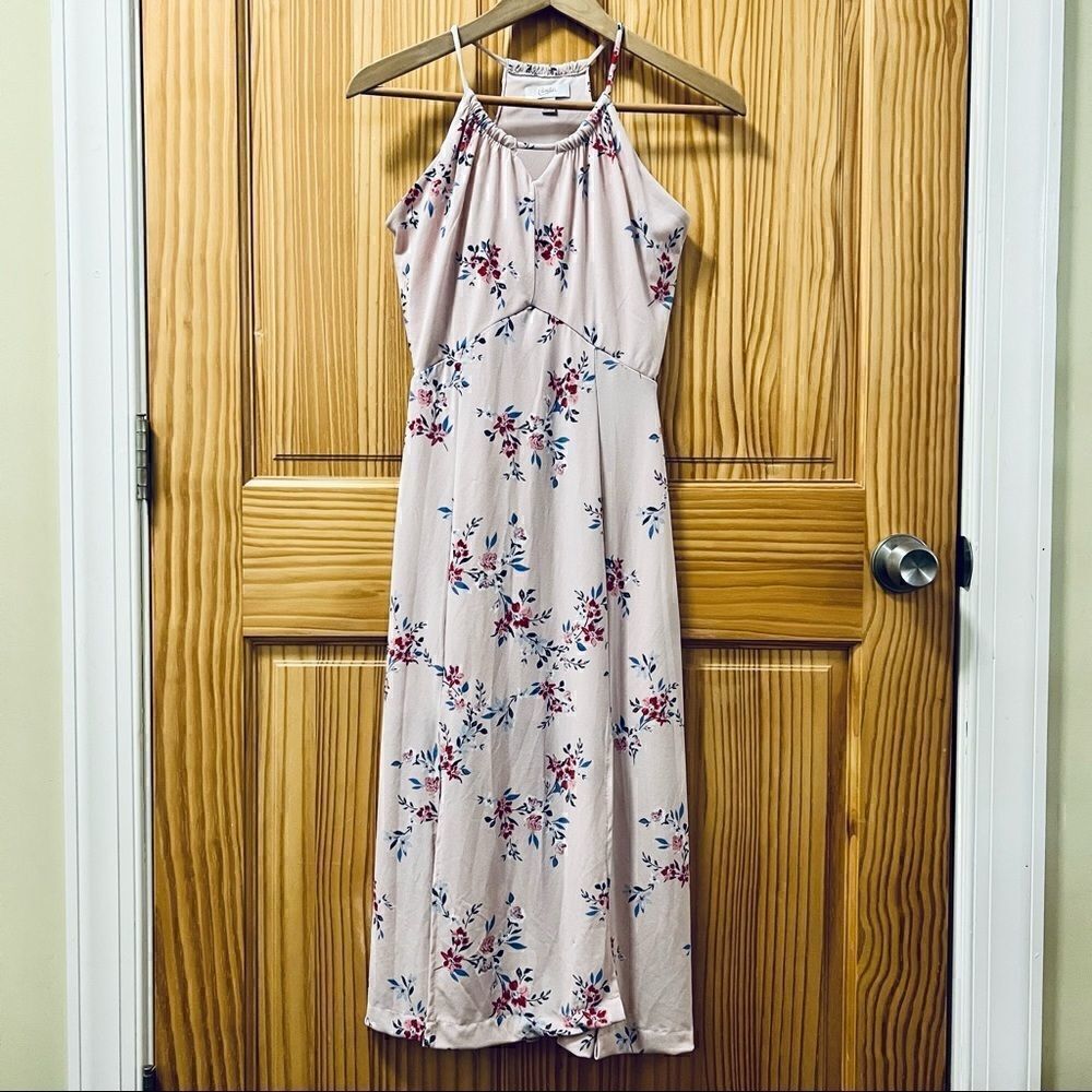Candie's pink floral botanical flower maxi sleeveless halter long dress XS